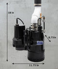 Top Shelf Primary And Battery Backup Sump Pump System Featuring Wifi Monitoring Plus Plug And Play Preplumbed Pipes for basement use, 18in height.