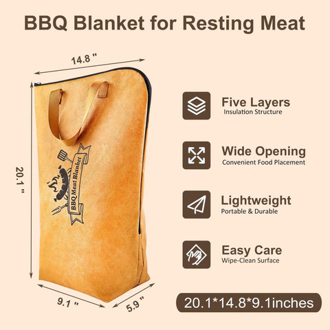 BBQ blanket for resting meat with insulation, 20.1x14.8x9.1 inches, included in 5 In 1 Pro Grade Grill Tools Set With Insulated Meat Resting Blanket.