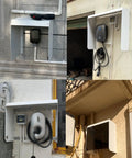 Heavy Duty Universal EV Charger Cover Rock Solid Galvanized Steel All Weather Proof Rain Shield For Most Electric Vehicles mounted on wall.