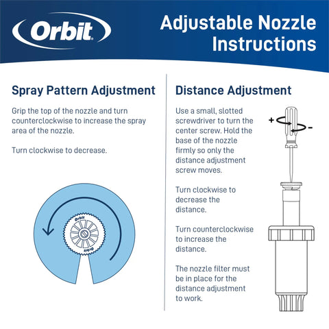 Instructions for adjusting spray pattern and distance for Hard Top Pop Up Sprinkler Head With Pressure Regulating Valve