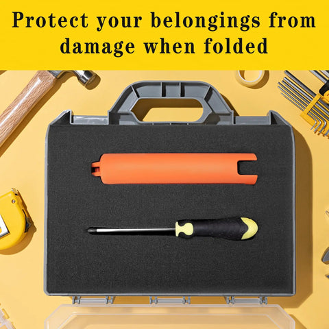 Eight Piece Premium Polyurethane Foam Sheets Featuring Cuttable Design For Custom Case Padding Heavy Duty Storage And Shock Absorbing Protection No Fuss Top Shelf Quality in tool case with orange tool and screwdriver.