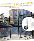 Tough As Nails Heavy Duty Spring Loaded Gate Wheel Crafted From Cold Rolled Steel Outdoor Fence Roller mounted on gate.