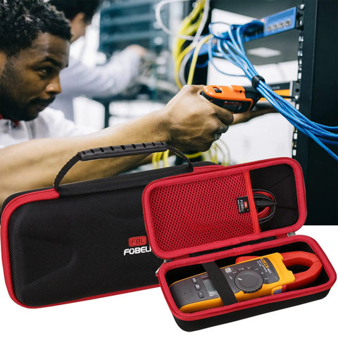 Heavy Duty Eva Carrying Case For Fluke 323 324 325 301D 302 303 305 902 FC Clamp Meter Multimeter with bright red interior.
