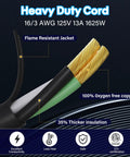 Heavy Duty Outdoor Extension Cord 50 FT 2 Pack 16 AWG grounded cable showing flame resistant jacket and oxygen-free copper.