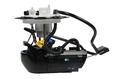 Complete Direct Fuel Pump And Level Sensor Module Assembly With Inline Filter and Pressure Regulator side view showing connectors and housing.