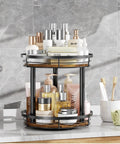 Top Tier Heavy Duty Rustic Lazy Susan Turntable With Smooth Spin Rotating Spice Rack And Reinforced Metal Frame Sturdy Pantry Seasoning Organizer For Kitchen Cabinet Setup with beauty products.