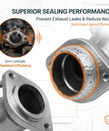 Close-up of Two Piece 65 mm Exhaust Flange Gasket Rock Solid Donut Seal Premium Graphite Anti Leak Straight Up Replacement for Most Cars.