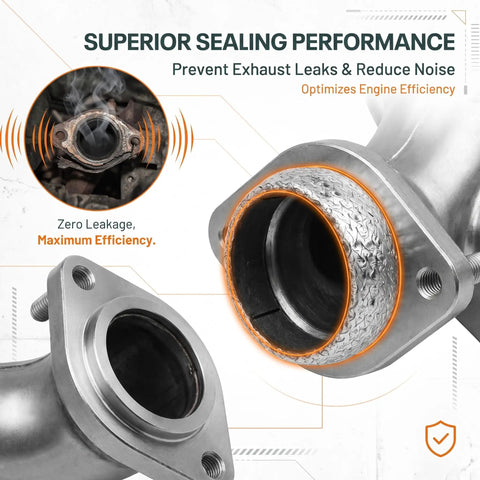 Close-up of Two Piece 65 mm Exhaust Flange Gasket Rock Solid Donut Seal Premium Graphite Anti Leak Straight Up Replacement for Most Cars.