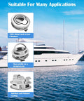 Two Pack Two Inch Boat Slam Latch Lift Handle Lock Beefy Build in stainless steel on yacht background with features highlighted.
