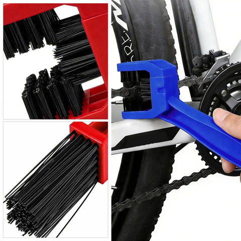 Two Pack Motorcycle Chain Cleaning Brush Set With Double-Ended Design Three-Sided And Long Bristles For Deep Clean Dirt Scrubber