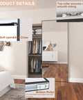 Badass Quality Mirrored Sliding Barn Door Featuring Slick Steel Construction And No Fuss Soft Close Track Designed For Easy Home Makeovers With Prime Cut Safety Backed Glass Pane, top and bottom roller detail.