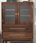 Top Tier Solid Brass Cabinet Pulls With Brushed Gold Finish on modern wooden cabinet with decorative glass doors