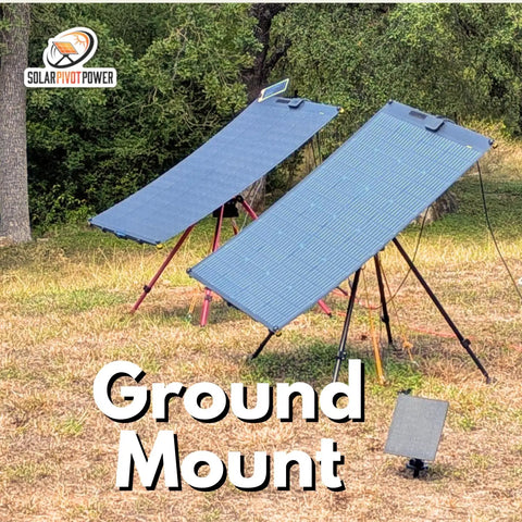 Portable Weatherproof Solar Charging Station With Integrated 8000mAh Battery with two solar panels mounted on ground.