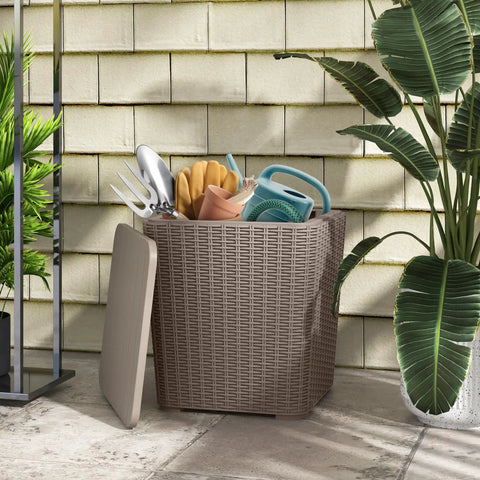 11.5 Gallon Waterproof Deck Box With Removable Lid And Faux Rattan Side Table For Outdoor Patio Storage All Weather Furniture