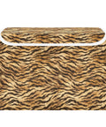 Collapsible Storage Bin With Flip Top Lid And Carry Handles For Bedroom Organization Straight Up Solid 300D Oxford Fabric Crate Folds Flat Quick Zero Drama, tiger print design.