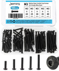 M3 Button Head Socket Cap Screws Set 20 25 30 35 40mm Fully Threaded 10.9 Grade Alloy Steel Black Oxide Finish With Metric Allen Hex Drive 100 Piece Assortment Kit in open packaging