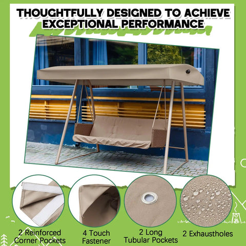 Replacement Canopy Top For Model GCS00395A 3 Seater Outdoor Patio Swing Canopy Cover 92 Inches By 46.5 Inches Beige