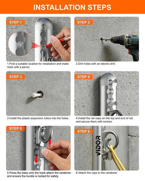 Installation steps for the Built Like A Tank Wall Mount Resistance Band Anchor Rack, including drilling and securing the bracket.