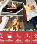 Two Pack Heavy Duty Fire Blanket For Home And Kitchen 40x40 Inch Emergency Safety Gear smothers grease fire in kitchen, illustration