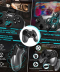 Wireless Game Controller for Switch PC iPhone Android Apple Arcade TV Steam With Bluetooth 4.0, close-up with phone clip