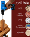 Using Pro Grade Extra Long 12 Inch Brad Point Drill Bit Set For Wood And More on wood block, 7 bits variety shown