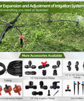 Bulk 45 Pack Quick Connect Drip Irrigation Fittings Kit For One Quarter Inch Tubing layout in a garden with accessories.
