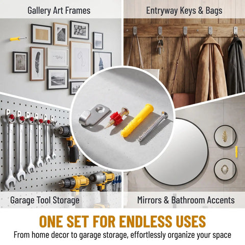 Heavy Duty Stainless Steel Picture Wall Mount Hooks Corrosion Resistant Drywall Brackets Built Like A Tank Worry Free Hanging For Big Frames And Mirrors Foolproof Install Design shown in use for various hanging applications.