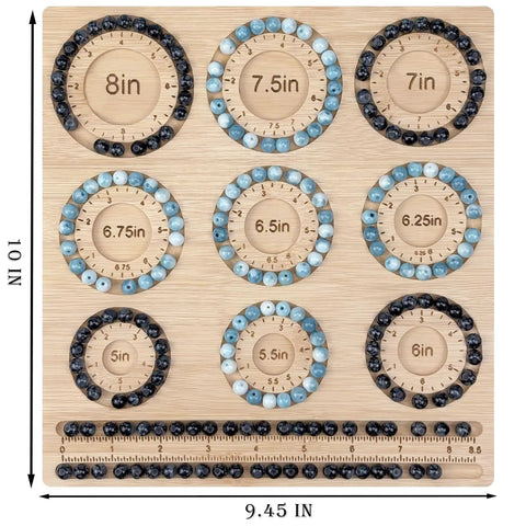 Top view of bamboo beading board for jewelry making with 9 grooves and 2 slots, ideal for DIY bracelets and anklets.