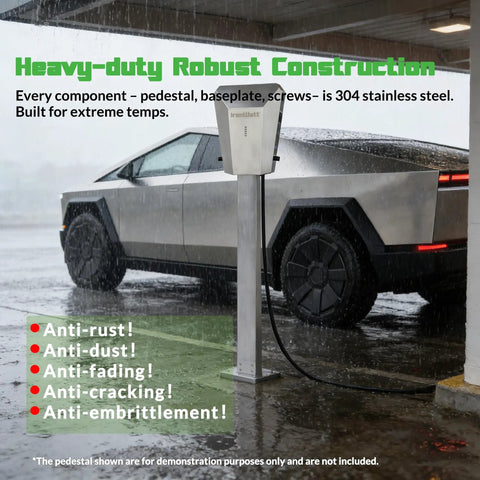 Tough As Nails 304 Stainless Steel EV Charger Enclosure with heavy-duty design under rain, ensuring weather resistance.