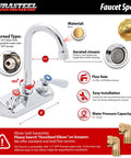 Wall Mount Commercial Hand Sink Faucet With 4 Inch Center, 3-1/2 Gooseneck Spout Rotates 360 Degrees, brass material illustration