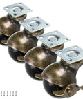 Pack of 4 vintage antique 2 Inch Ball Caster Wheel Plate Caster With Brakes For Furniture And Cabinets, includes 16 screws.