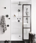 Minimalist shower design with ExactTemp Volume Control Shower Rough In Valve Three Quarter Inch IPS Connection Brass Construction visible