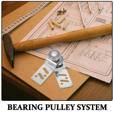 Heavy Duty Stainless Steel Sliding Door Rollers 4 Pack Featuring Precision Ball Bearings 23mm Axle on a workbench with tools.