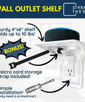 Outlet Shelf With Cord Storage Strap To Declutter Counter Space And No Wall Damage, A Space Saver Charging Station, White, 4 Pack