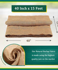 Natural Burlap Garden Fabric 40 Inch By 15 Foot Workhorse Jute Burlap rolled with size labels visible