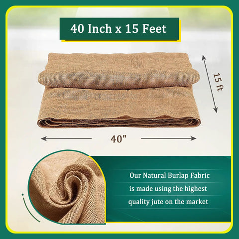 Natural Burlap Garden Fabric 40 Inch By 15 Foot Workhorse Jute Burlap rolled with size labels visible