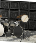 Knockout Adjustable Portable Drum Rack And Dope Heavy Duty Practice Pad Stand With Solid Alloy Snare Support For Top Shelf Live Gear and Smooth Home Beat Making Sessions In Matte Black with drums and speakers
