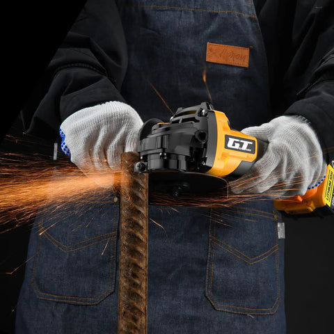 Killer Cordless Angle Grinder With Three Speed Settings And Paddle Safety Switch For Zero Hassle Metal Cutting And Grinding Compatible With DeWalt 20V Max Tools Tool Only cutting rebar with sparks flying.