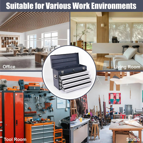 21 Inch Freestanding Rolling Tool Chest With Slick Auto Locking Drawers And Smooth Ball Bearing Slides Heavy Duty Utility Storage Cabinet for office and studio use.