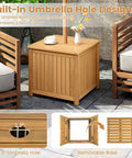 2 In 1 Outdoor Side Table With Storage In Acacia Wood Slatted Design With Umbrella Hole And Removable Base Square End Storage Box