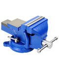 Heavy Duty 5 Inch Bench Vise With 360 Degree Swivel Locking Base Desktop Clamp, Replaceable Hardened Jaws, Cast Steel Frame, Rugged Blue Design