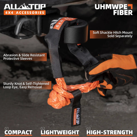 Beefed-Up Synthetic Soft Shackle And Recovery Ring Kit Two-Piece 1/2in By 22in Shackles With 48,300 Lb Break Strength Kit in use