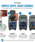 Haul This All In One Mobile Waterlink SpinTouch Photometer Lab Kit Straight To The Field, showing testing steps with syringe and device.