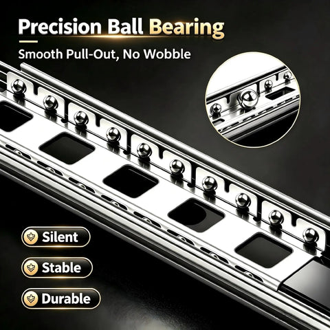 Precision ball bearing detail of 120 Lb Heavy Duty 22 Inch Side Mount Drawer Slides Full Extension Soft Close Glides.