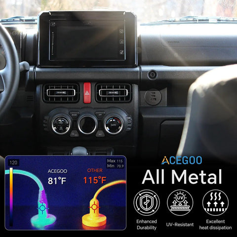 Heat comparison of Heavy Duty 78W Triple Port Car Charger Socket Featuring Dual Usb C Fast Charge Plus Single Usb A Plug.