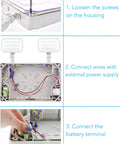 Outdoor Wet Location Red LED Exit Sign With Battery Backup Emergency Light installation guide showing screw loosening and wiring steps.