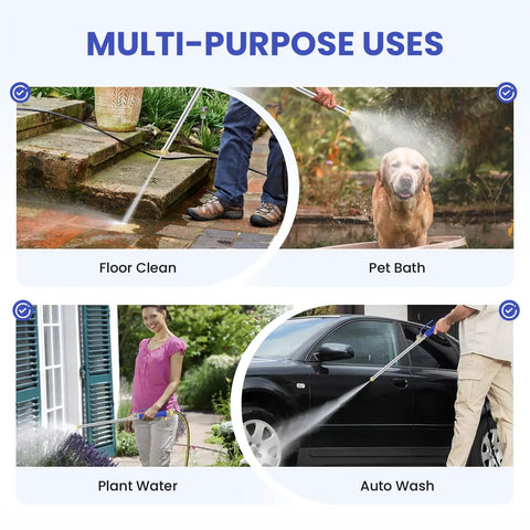Multi-purpose uses of Beefy Jet Nozzle For Garden Hose With High Pressure Power Washer Wand And Two Adjustable Nozzles Copper Connectors Rugged Metal Sprayer Built For Hardcore Cleaning with diverse cleaning applications.