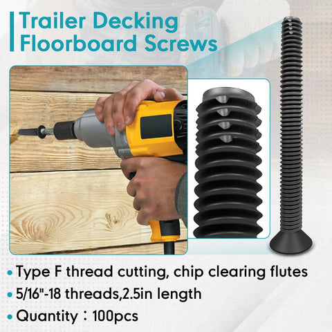 100 Pcs 5/16-18 X 2-1/2 Inch Flat Head Deck Screws Pro Grade For Hardwood And Laminate Flooring, Thread Forming And Cutting