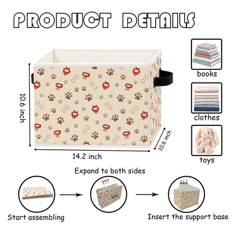 Chill Out The Clutter With These Adorable Dog Paw Print Foldable Storage Bins featuring heavy duty handles measuring 14.2 by 10.6 inches.