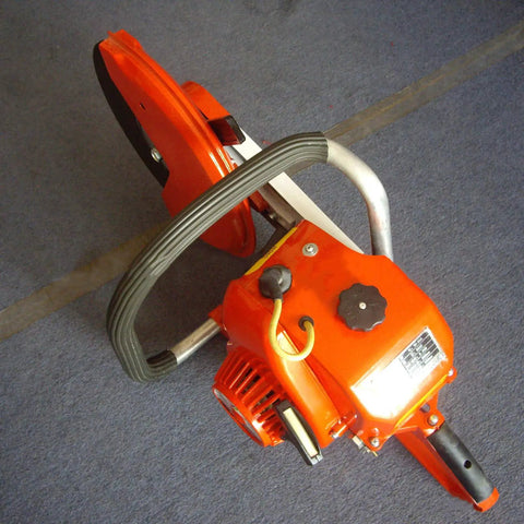 Professional Grade Hardcore Cordless Gas Concrete Saw Cuts Like Crazy For All Day Demolition Grinds And Crushes Steel Marble And Brick Without Breaking A Sweat On The Job Site, showing top view design and handle.